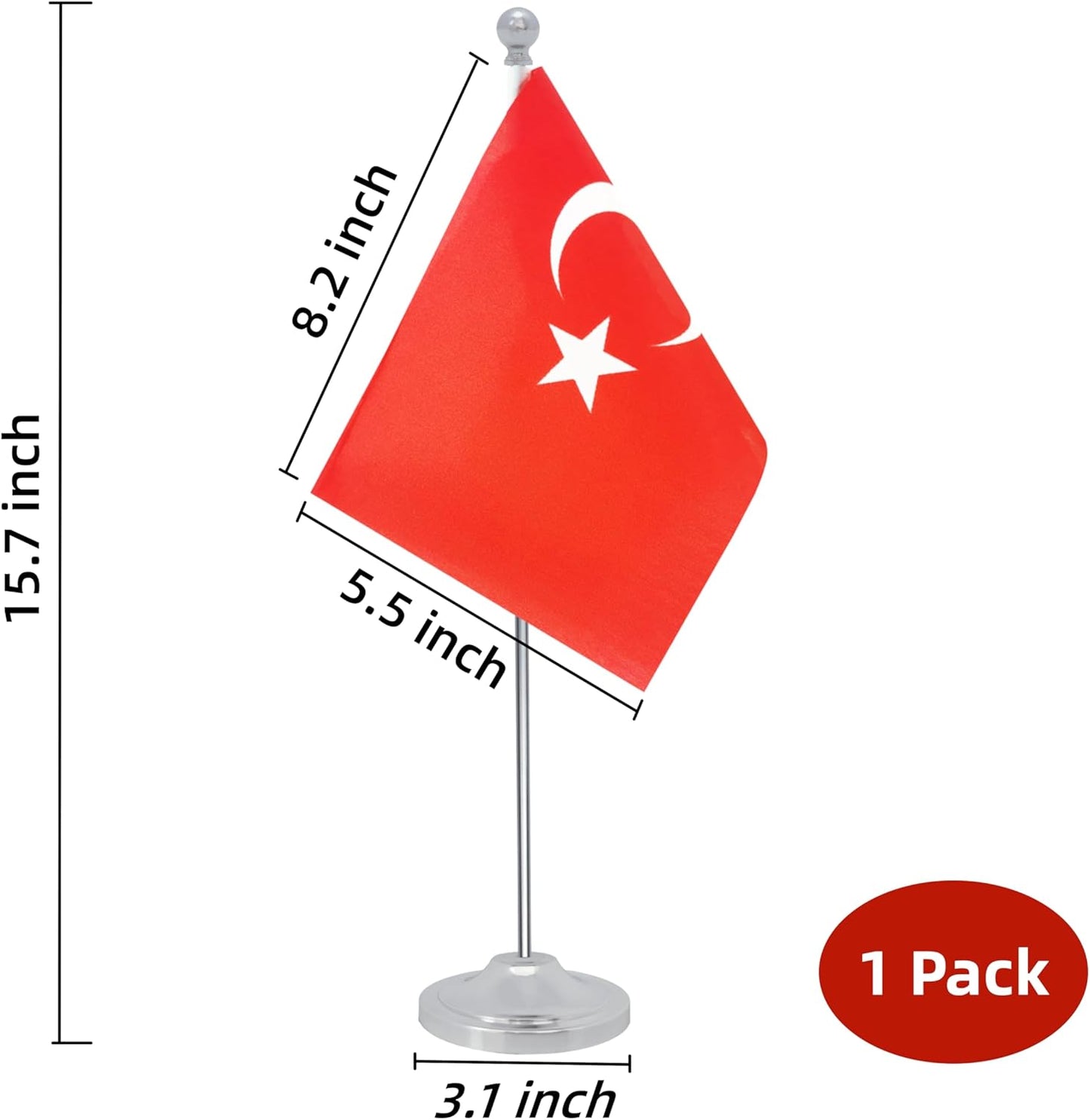 Turkey Desk Flag, Turkish Table Office Flag with Metal Pole and Stand Base, International Country Flags, Festival Event Celebration, Classroom Meeting Desktop Decor (Turkey)