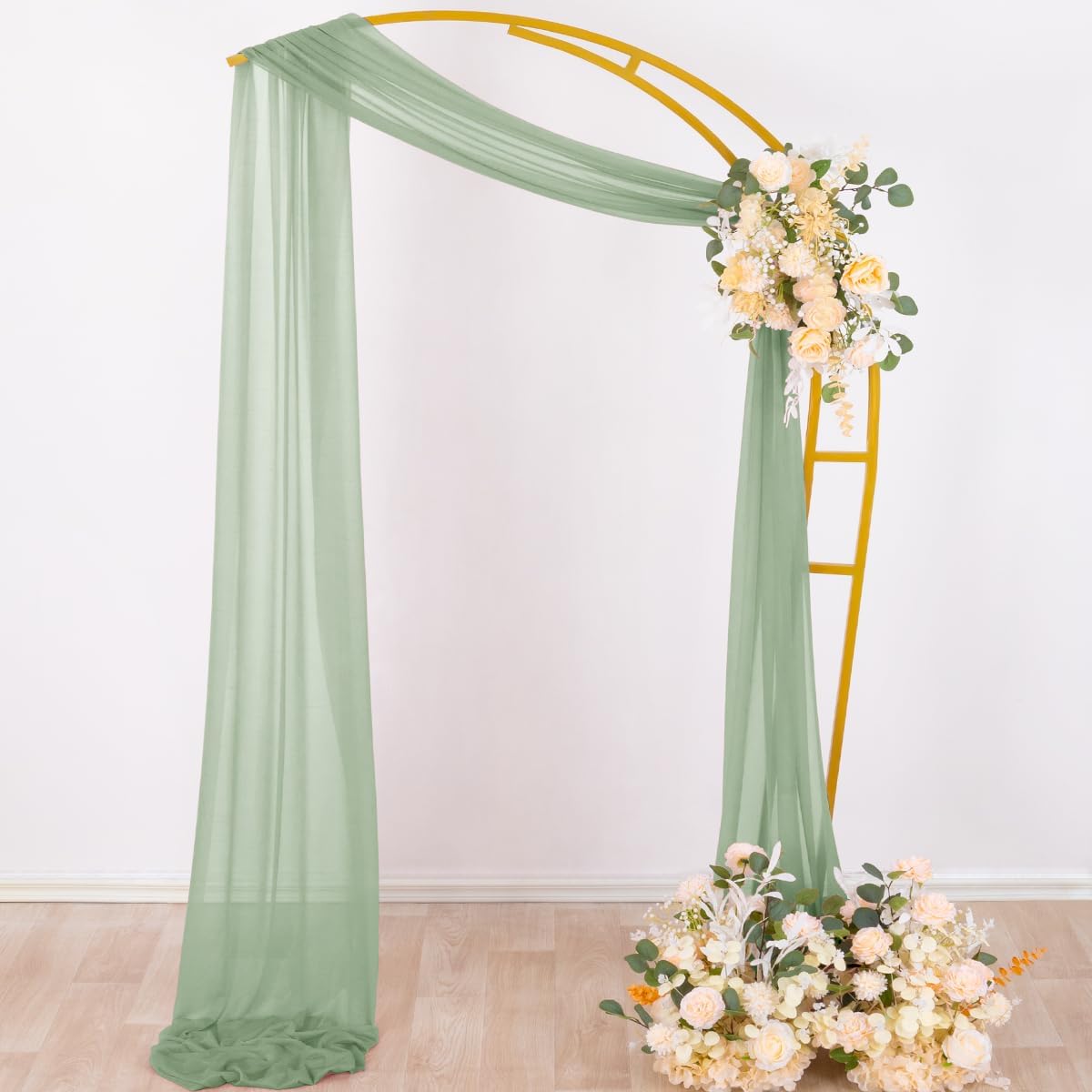 Socomi Sage Green Sheer Wedding Arch Draping Fabric 29" x 20Ft 4 Panels Outdoor Curtain Drapes Extra Long for Bridal Baby Shower Ceremony Birthday Party Decor