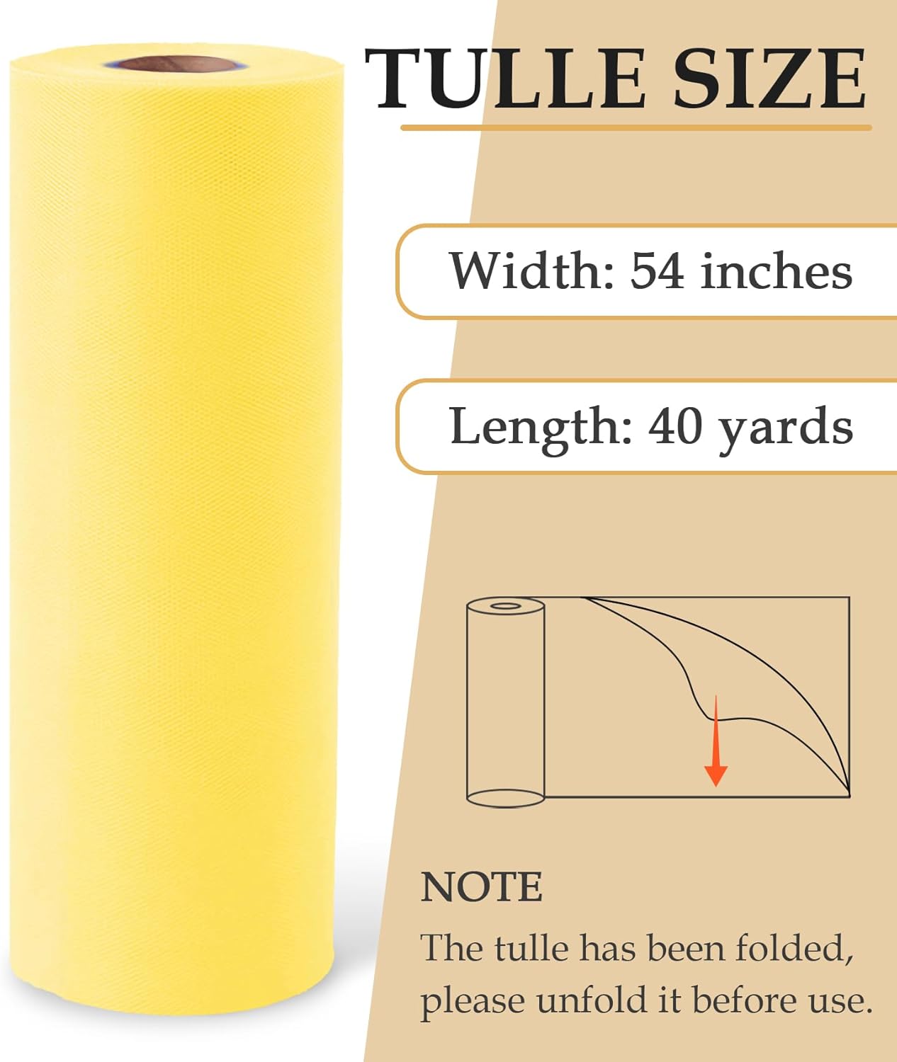 Mellow Yellow Tulle Fabric Roll, 54" x 40 Yards (120FT) Tulle for Christmas Wedding Decoration DIY Tutu Party Backdrop Baby Shower Table Skirts Gift Wrapping