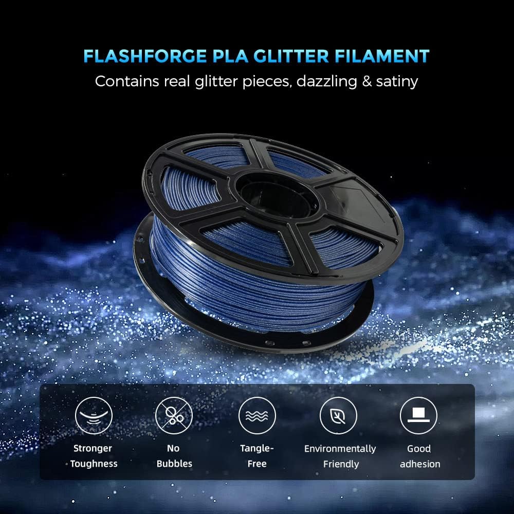FLASHFORGE 3D Printer Filament, PLA Galaxy Filament 1.75mm, 1KG Spool (2.2lbs), Dimensional Accuracy +/- 0.02mm for FDM 3D Printers, Better Tenacity & No Knotting (Blue)