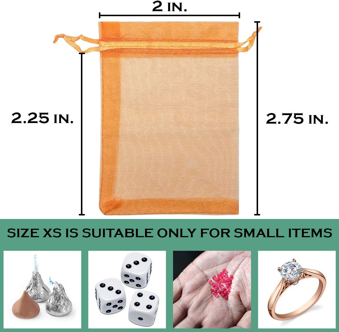 TheDisplayGuys 100-Pack XS 2 x 2 3/4" Orange Sheer Organza Gift Bags with Drawstring, Jewelry Halloween Candy Treat Wedding Party Favors Mesh Pouch