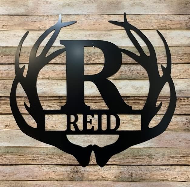 PK Décor Deer Antler Decor Family Last Name ACM Metal Sign For Man Cave, Personalized Monogram Antler and Name Gift for Couple Wedding, Anniversary, Birthday, Christmas