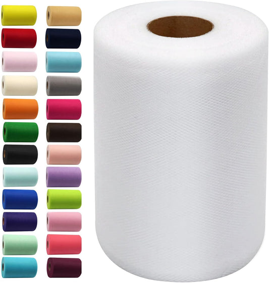 White Tulle Fabric Rolls 6 Inch by 100 Yards (300 feet) Fabric Spool Tulle Ribbon for DIY White Tutu Bow Baby Shower Birthday Party Wedding Decorations Christmas Gift Wrapping Craft Supplies