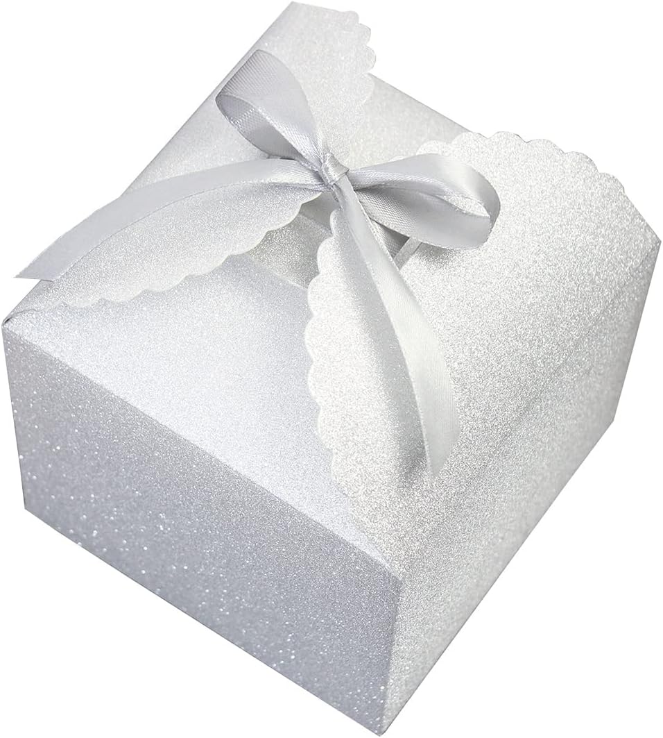 Silver Glitter Gift Boxes, 10 PCS Small Gift Box with Lids Bulk for Wedding, Party, Birthday, Valentine's Day and More, 4.75” x 4.75” x 3.53” Fancy Present Box for Gift Giving