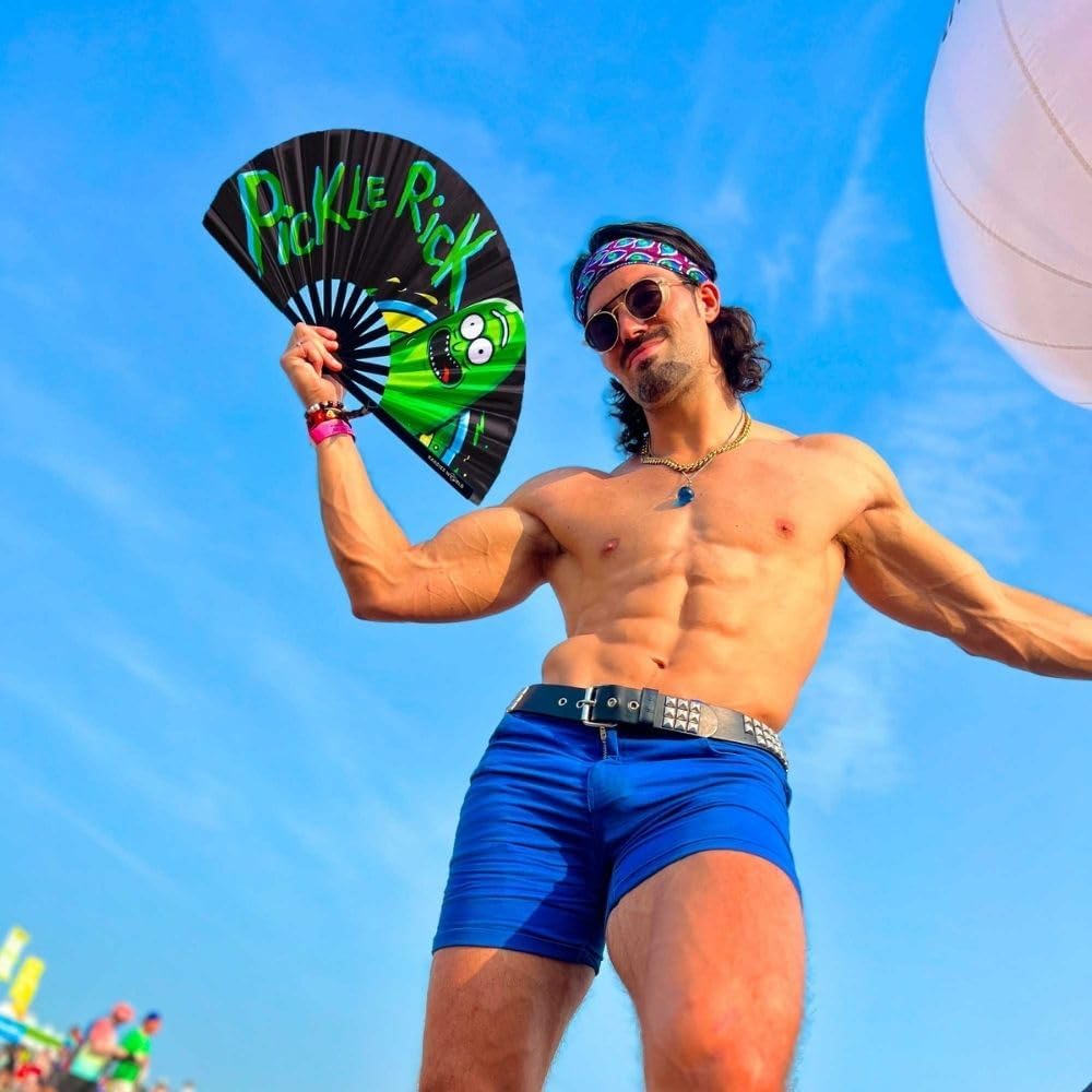 Kandies World UV Reactive Custom Festival Folding Hand Fan - Unique Designs, Made of Bamboo, Clacking Sound, Lightweight - Perfect Rave and Festival Accessory!