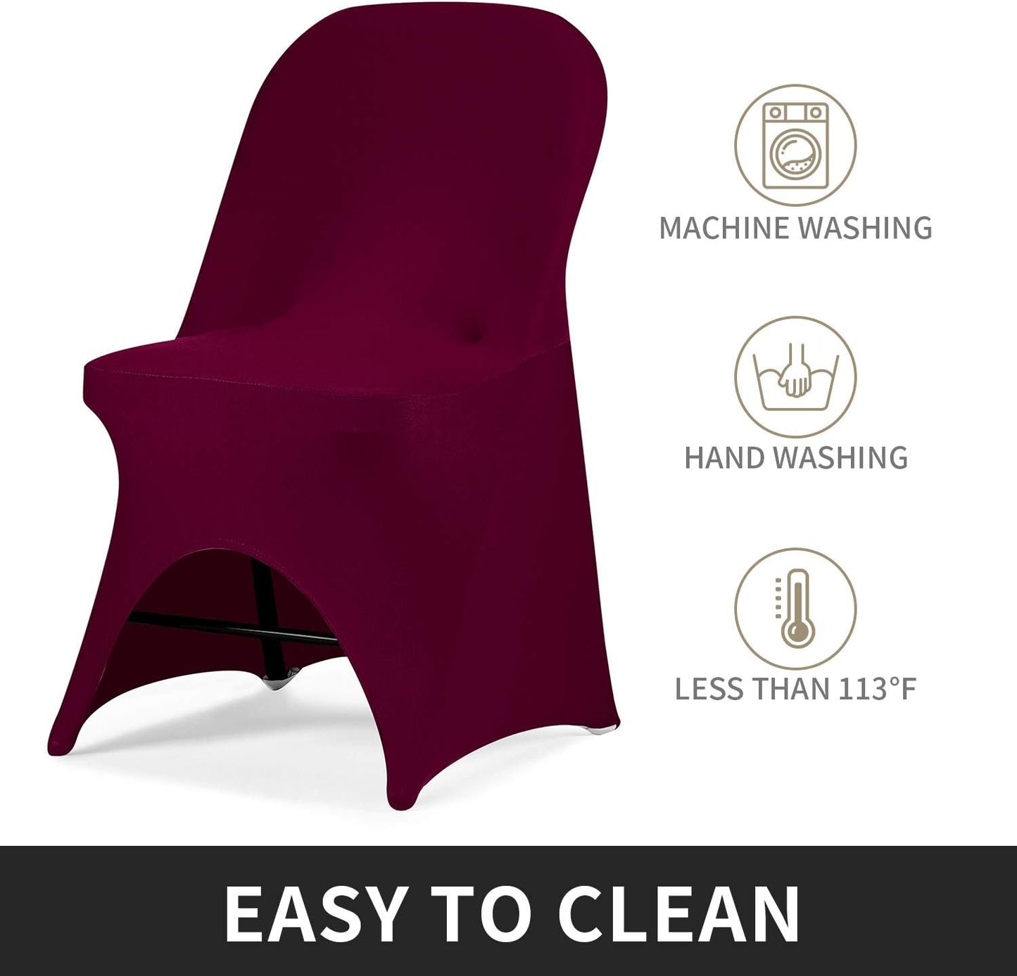 Peomeise Stretch Spandex Folding Chair Cover with Open Back for Wedding Party Dining Banquet Event (Burgundy with Open Back,6pcs)
