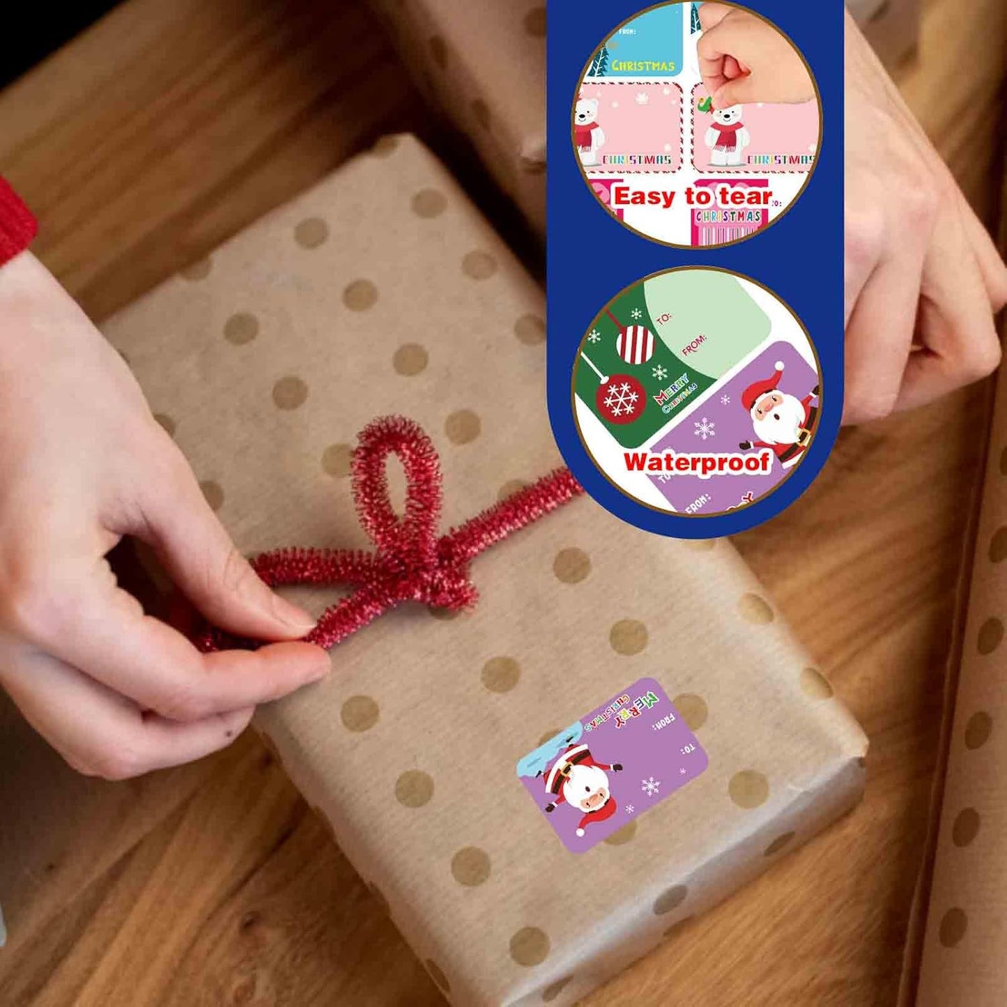 300PCS Christmas Name Tags Stickers, Self-Adhesive Christmas Gift Tags Stickers for Gifts Wrappings Christmas Gift Labels Stickers for Presents Boxes Bags Envelopes Holiday Decoration