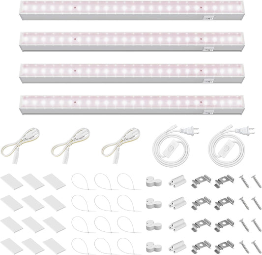 Barrina Grow Light for Indoor Plants, Full Spectrum Sunlight, 1ft Grow Lamp, LED Grow Light Bulbs, T5 Grow Light Strip, Plug and Play, Pinkish White, 4-Pack