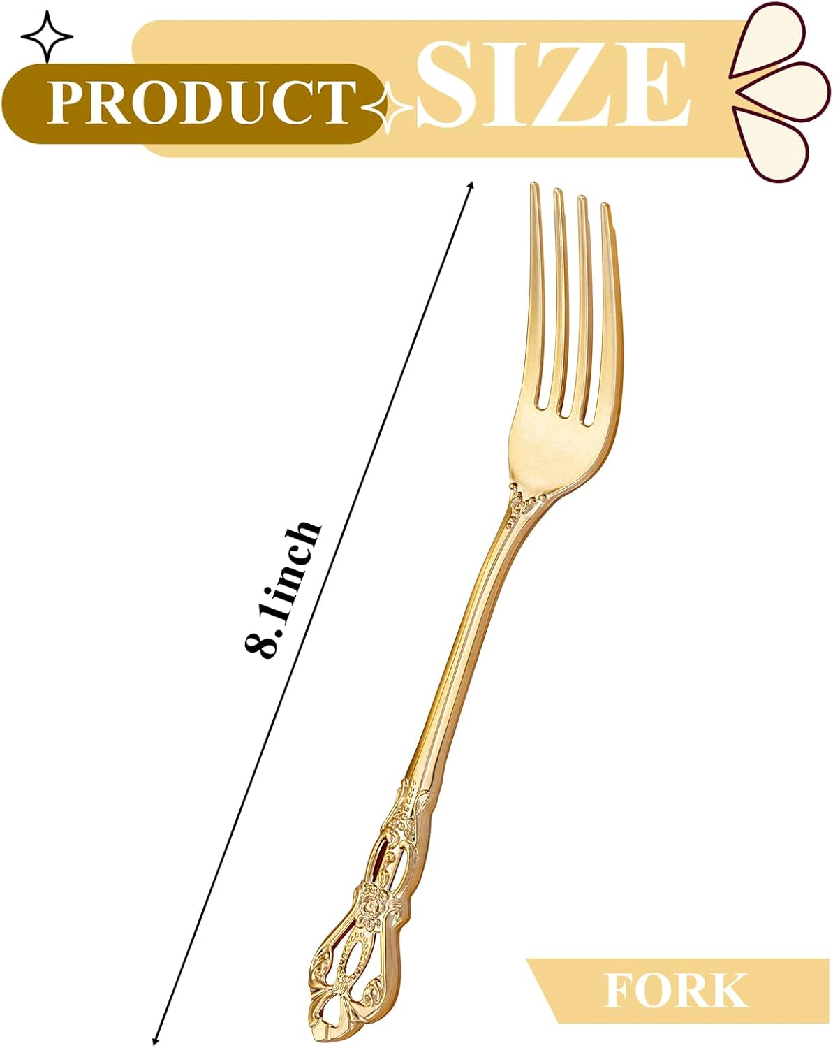 150PCS Gold Plastic Forks - 8.1inch Gold Forks Disposable - Vintage Heavy Duty Dessert Forks - Premium Fancy Plastic Silverware for Parties, Weddings, Dinners and Events