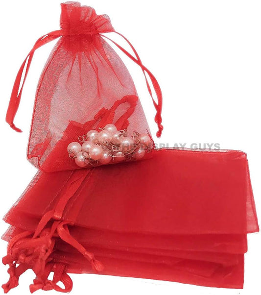 TheDisplayGuys 100-Pack 4x6 Red Sheer Organza Gift Bags with Drawstring, Goodie Bags for Jewelry, Candy Bags, Treat Bags, Wedding Favors Small Mesh Bags