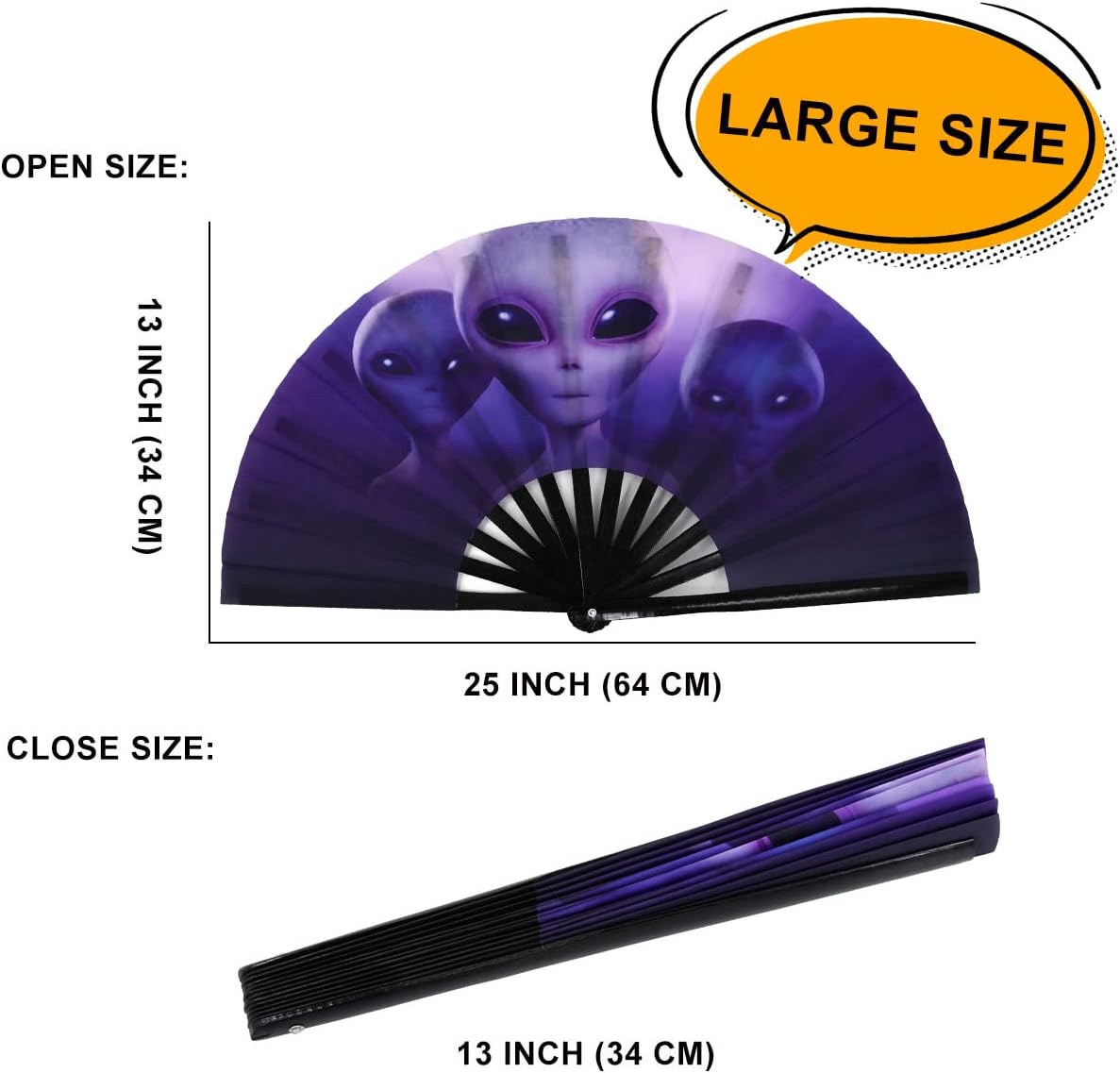 Amajiji Large Folding Hand Rave Fan Popping Fan for Line Dancing Clacking Fans for Boots On The Ground Dance,Party,Decoration,Festival (Three aliens)
