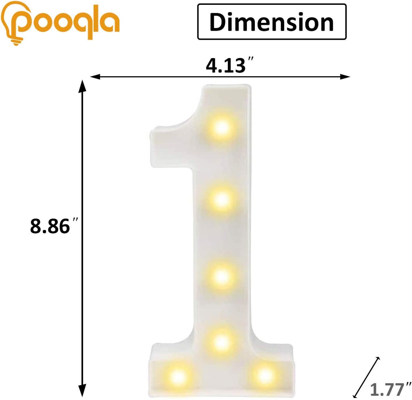 Pooqla Decorative Led Light Up Number Letters, White Plastic Marquee Number Lights Sign Party Wedding Decor Battery Operated Number (1)