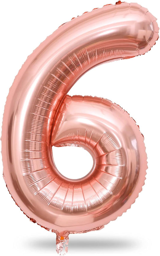 Rose Gold Foil Balloon Number 6, 40'' Giant Self Inflating Number Balloons Set 0-9, Large Number 6 Helium Balloon for Girls Women 6th Birthday Graduation Anniversary Party Decorations Supplies