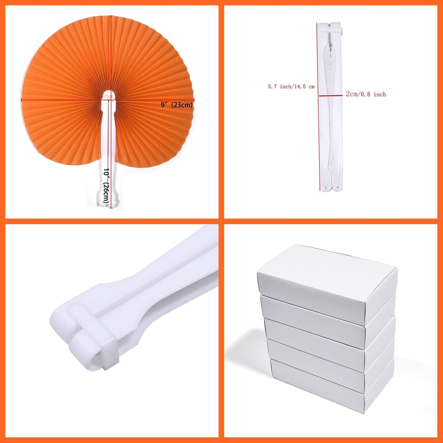 12 Packs Decorative Paper Folding Hand Fans Handheld,Orange Round Foldable Wedding Fans Chinese and Japanese Fans Bulk for Bridal Guest Church Party Favors Dancing Birthday DIY