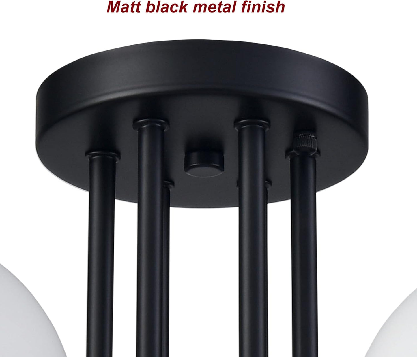 Modern 6-Light Black Metal Semi Flush Mount Ceiling Light With Globe White Glass Shade for Living Room Bedroom - Sputnik Chandelier Light Fixture