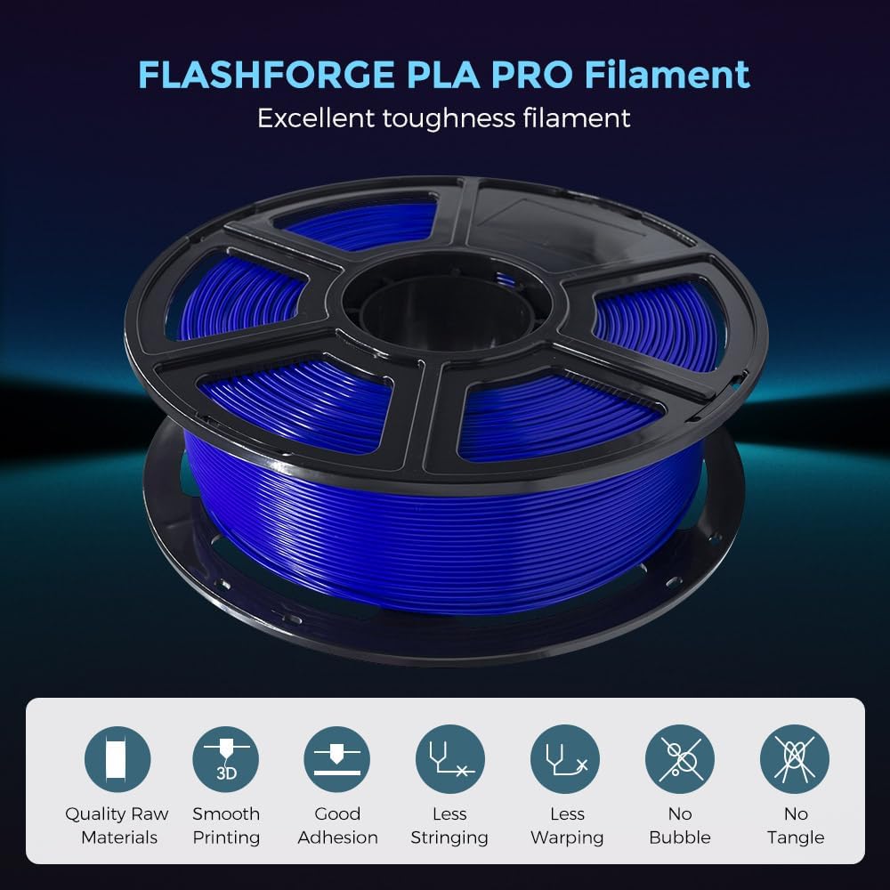 FLASHFORGE 3D Printer Filament, PLA PRO Filament 1.75mm, 1KG Spool (2.2lbs), Dimensional Accuracy +/- 0.02mm for FDM 3D Printers, Better Tenacity & No Knotting (Blue)