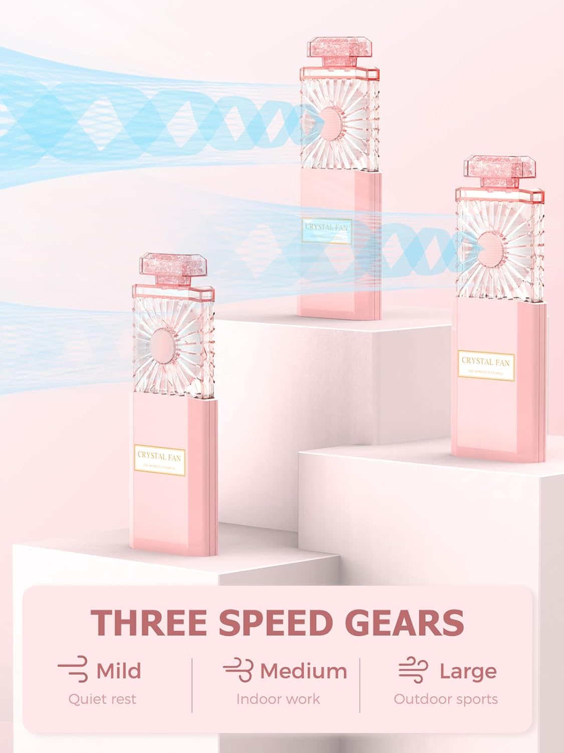 Lady Handheld Fans, Rechargeable Small Personal Fan with 3 Speeds Setting, Powerful Quiet Pull-out Portable Fan, Cooling Electric Fan for Girls Woman Office School Working Home - Pink