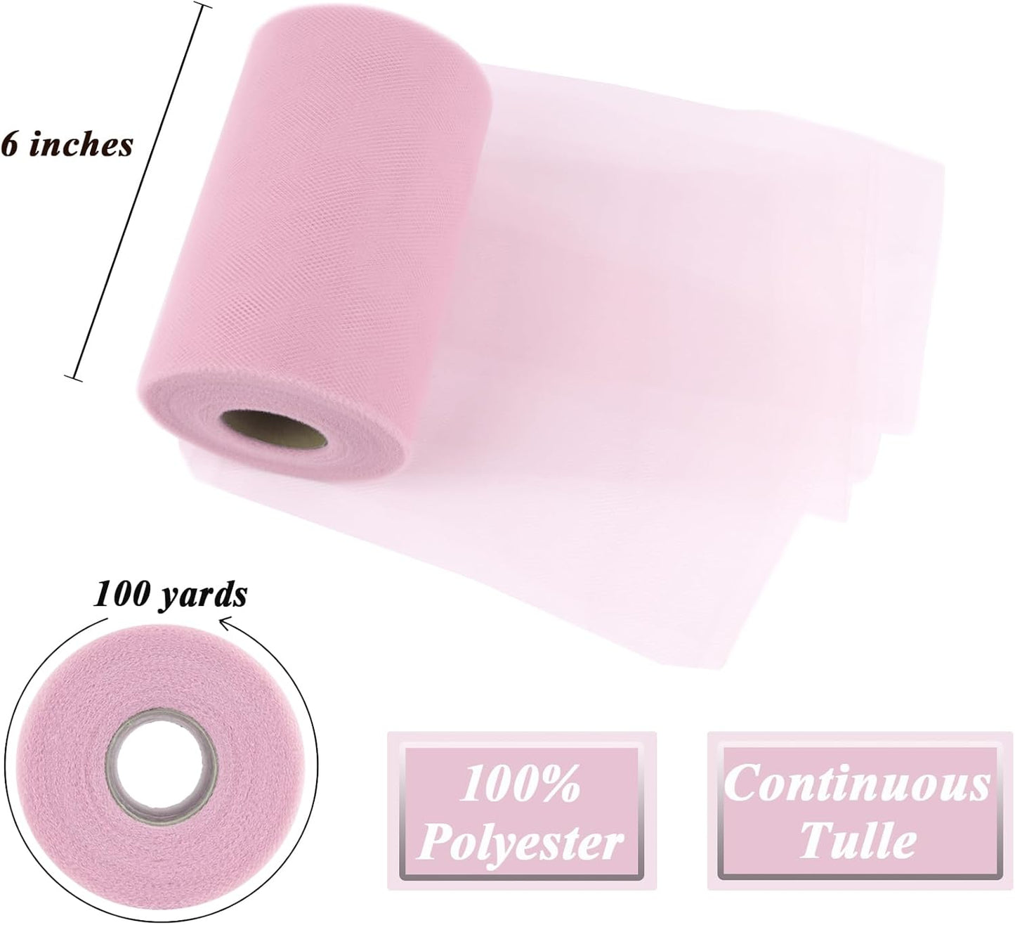 Pink Tulle Fabric Roll 6" by 100 Yards (300 ft) Soft Tulle Spool for DIY Crafting Favor Supplies, Tutus, Wedding, Party Decorations, Gift Wrapping