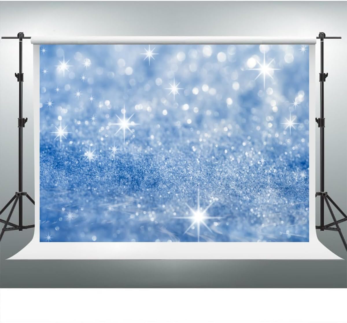 YongFoto Silver Blue Glitter Backdrop 10x6.5ft Silver Light Spots Blue Sequin Bokeh Photography Background Birthday Bridal Shower Wedding Photography Background Party Banner Portraits Photoshoot Props