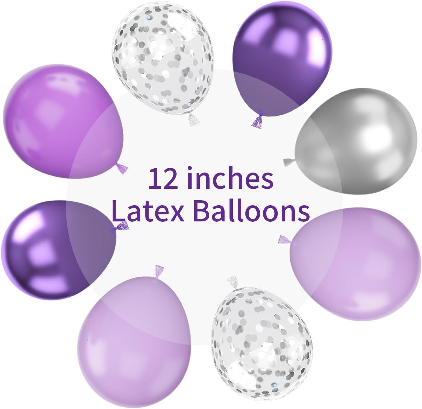 Purple and Silver Balloons, 12 Inch Purple Ballons,Silver Confetti Balloon Pastel Purple Metallic Balloon,for Wedding Birthday Baby Shower Graduation Party Decorations Supplies