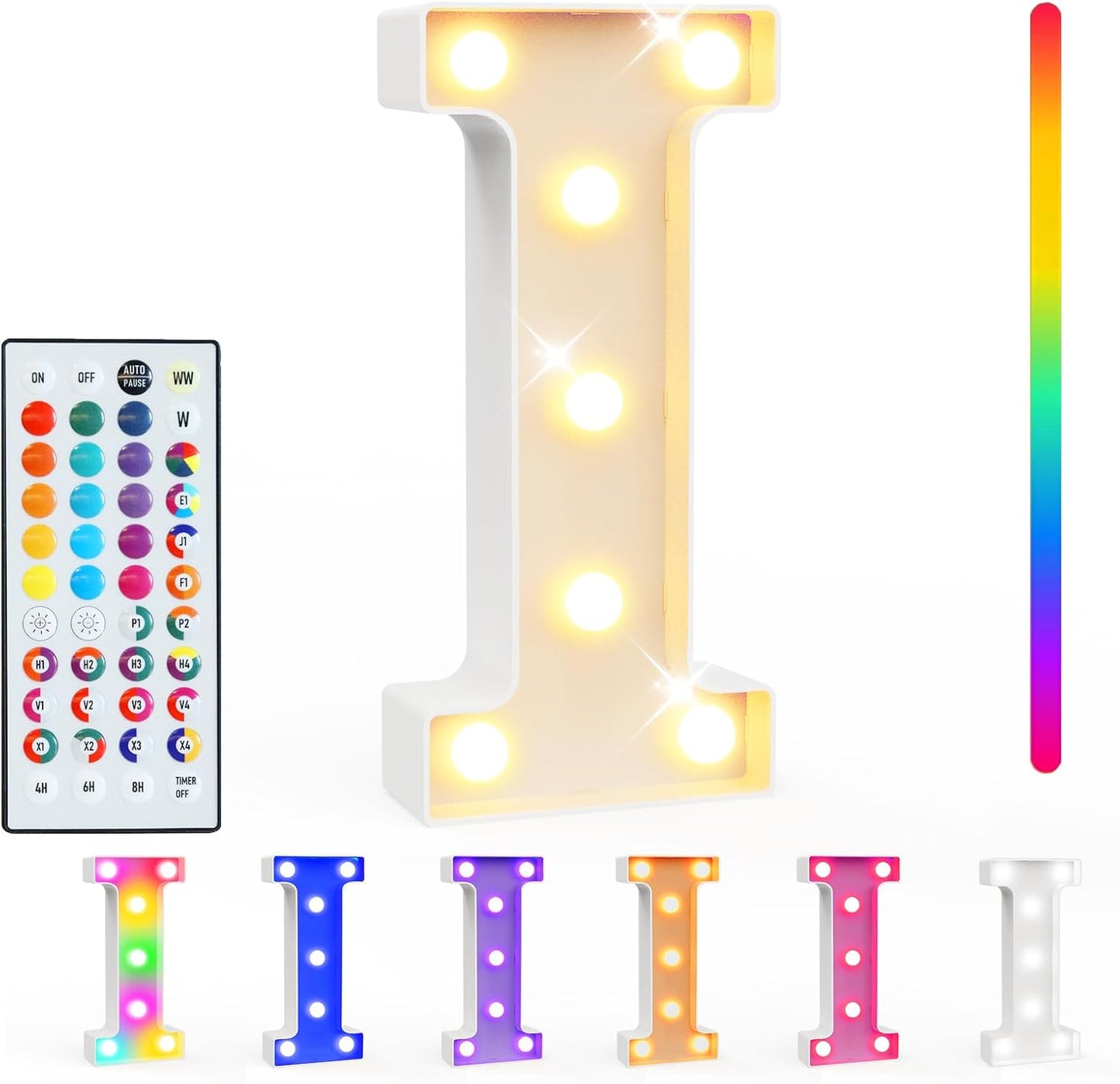 Pooqla Colorful Light Up Letters with Remote, Upgraded 35 Colors LED Marquee Letters, RGB Lighted Letter for Girls Teenager Gift, Birthday, Party, Wedding, Night Light, Room, Bedroom Decor, Letter I