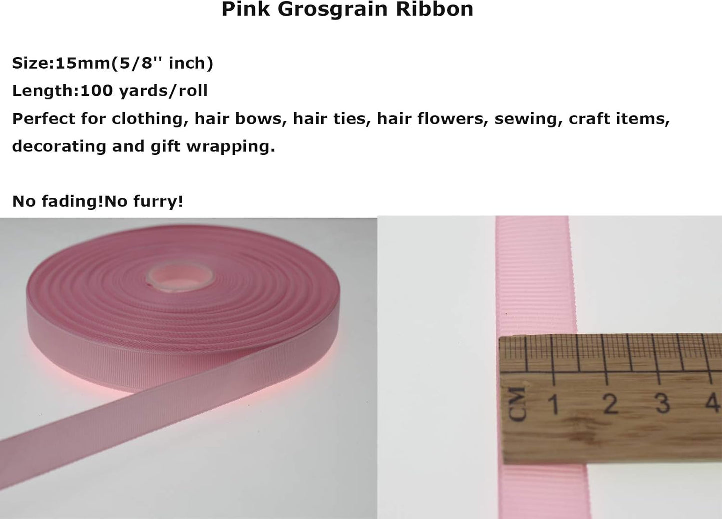 Jesep One Roll 100 Yards 5/8" Soild Grosgrain Ribbon Boutique Gift Wrapping Package Ribbon, DIY Crafts Bow Hair Headband Accessories Assorted Ribbon#123 (5/8" 15mm, Pink)