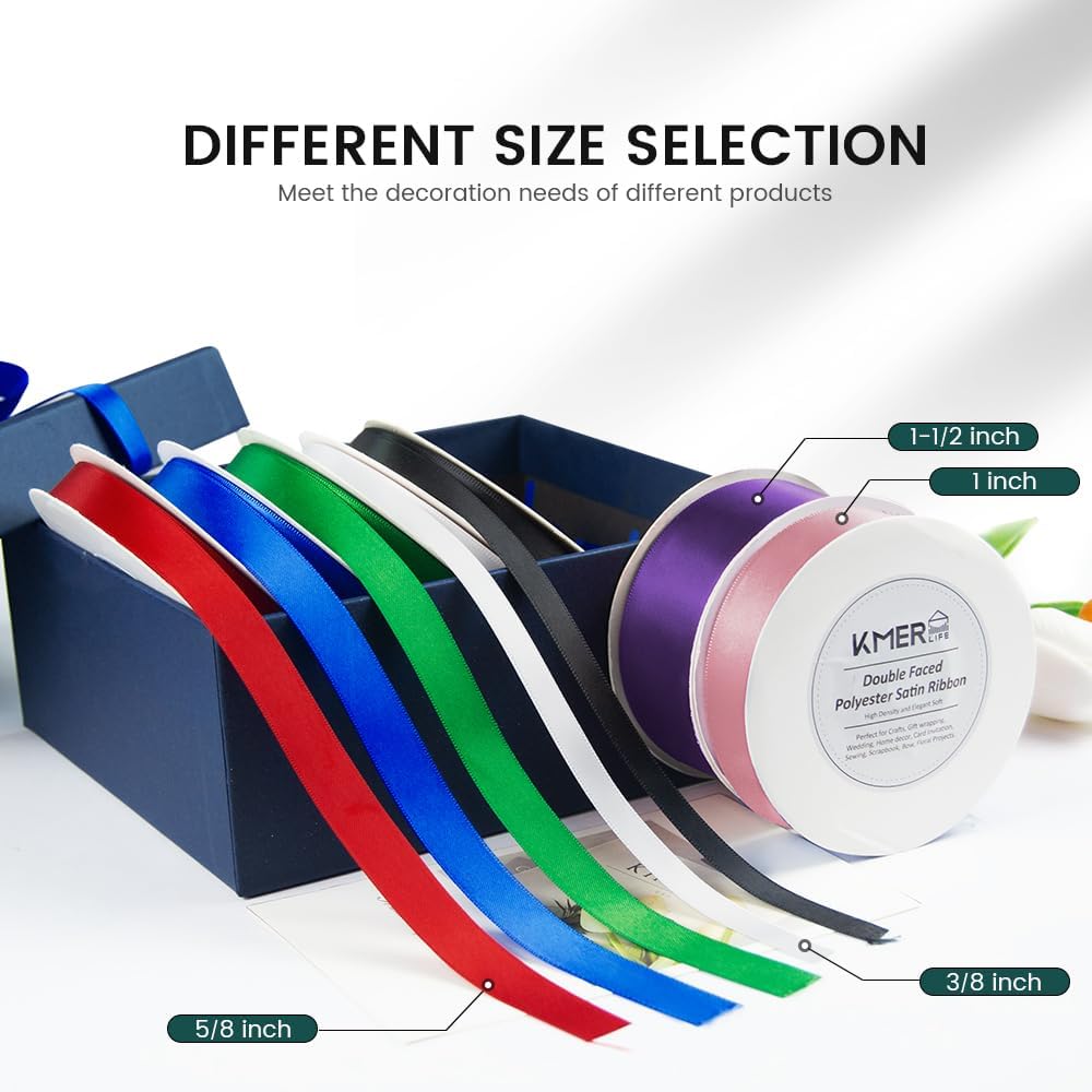 KMER LIFE 5/8 inch x 25 Yards Double Faced Polyester Royal Blue Satin Ribbon, Perfect for Gift Wrapping Very Suitable for Weddings Party Hair Bow Invitation Decorations and More