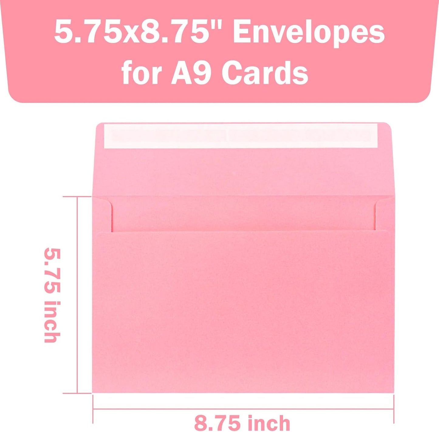 A9 Envelopes Pink 5.75x8.75 Invitation Envelopes Self Seal Pack of 50 Blank Envelopes for Cards Pink