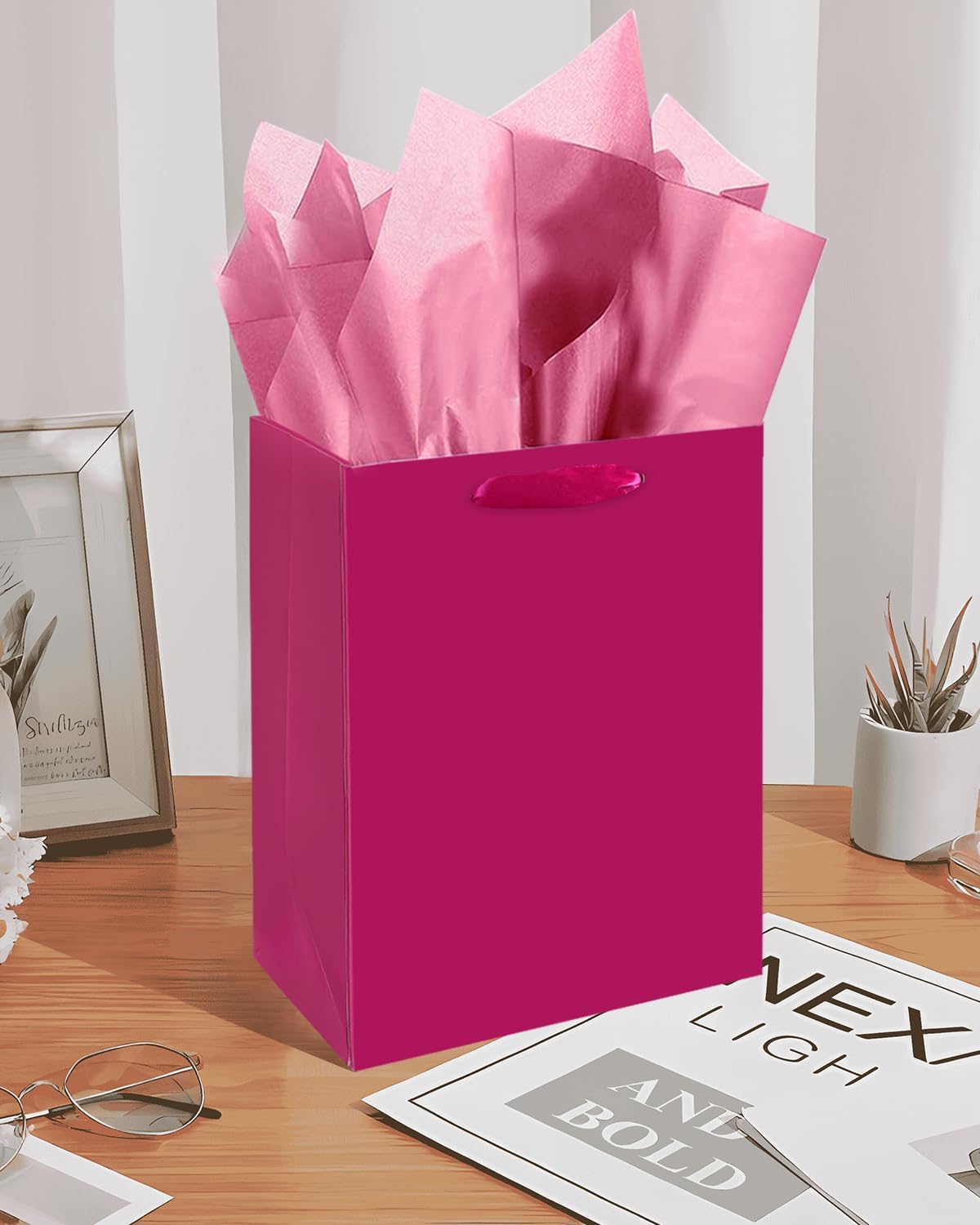 Gcardist Dragon Fruit Gift Bags with Tissue Paper for Wedding, Birthday, Party Supplies-7.9"x4.3"x9.6" Medium Size Cardboard Gift Bags（16pcs Bags +32pcs Tissue Paper ）