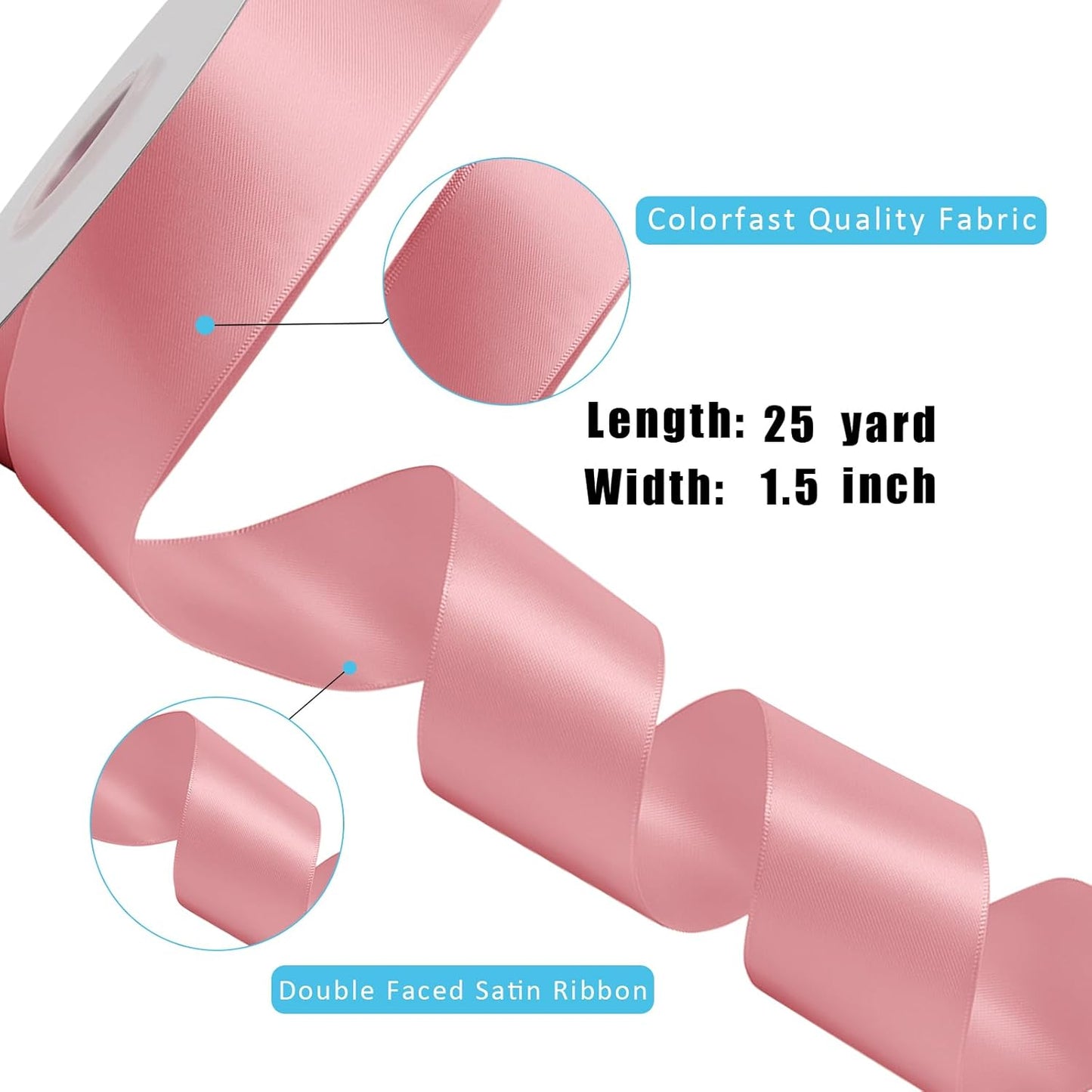 LaRibbons 1 1/2 Inch 25 Yard Double Faced Satin Ribbon,Dust Pink Satin Craft Fabric Ribbon for Gift Wrapping Floral Bouquets Wedding Party Decoration