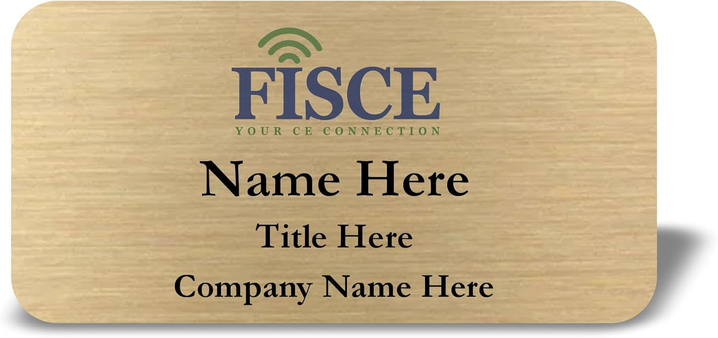 Custom Name Tag with Logo - Personalized Name Badge with Magnet Backing - Choose Your Size and Color (Gold Metal 3"x1.5" - Logo on Top)