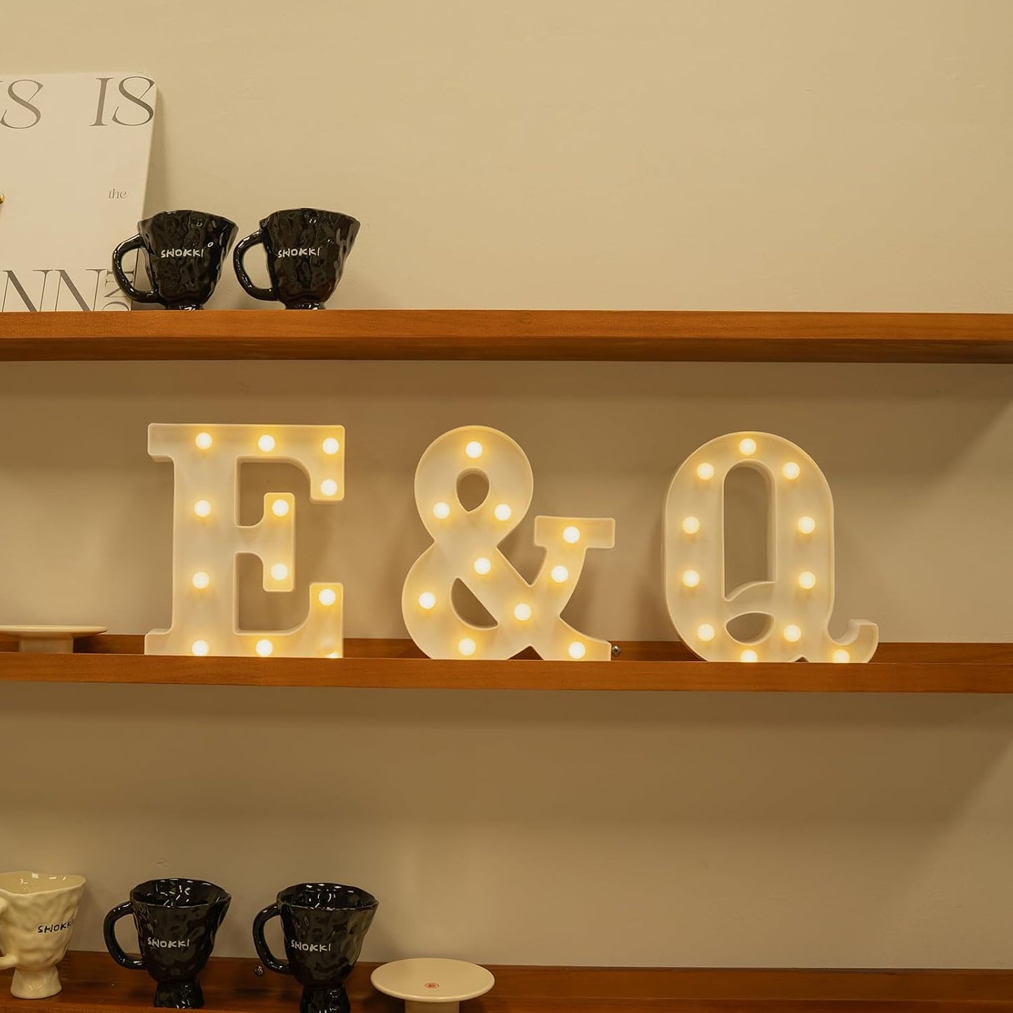Foaky Rechargeable LED Letter Lights Sign Marquee Light Up Letters Sign for Night Light Wedding/Birthday Party Christmas Lamp Home Bar Decoration (E)