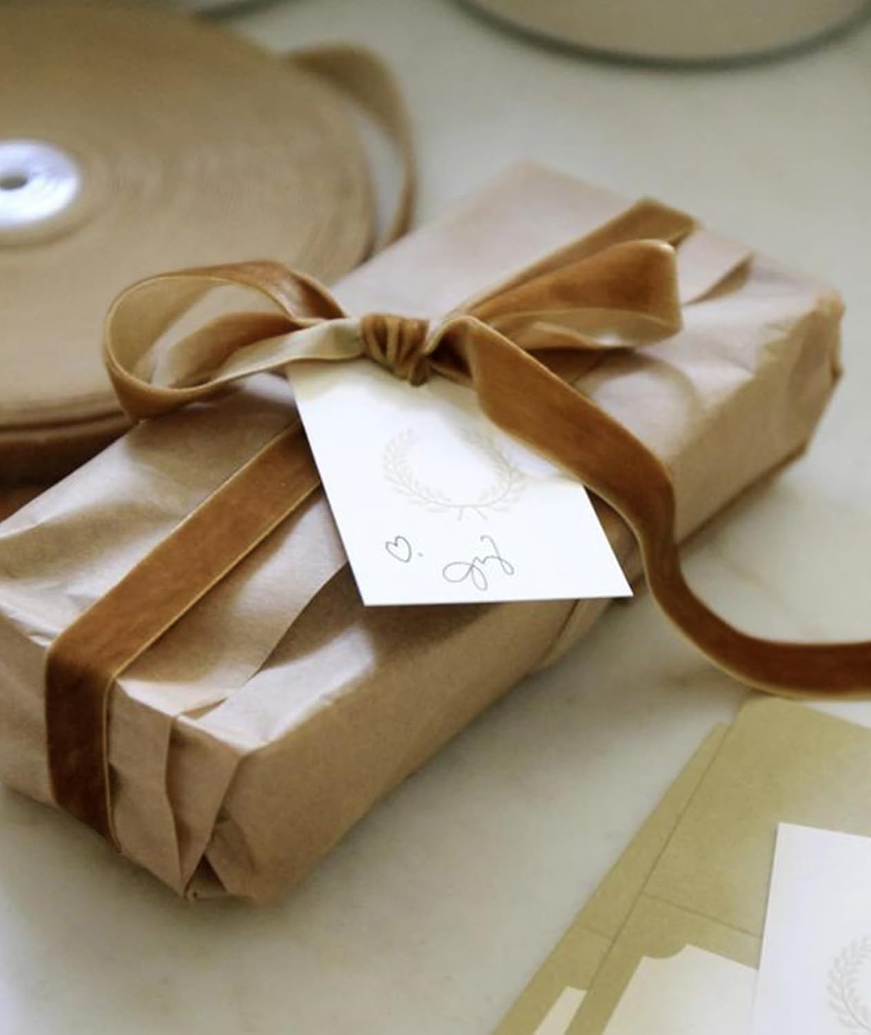 Camel Christmas Velvet Ribbon for Tree, Gift Wrapping, Flower Bouquet, Wreath Decorations, Bow Making 1'', 25 Yards