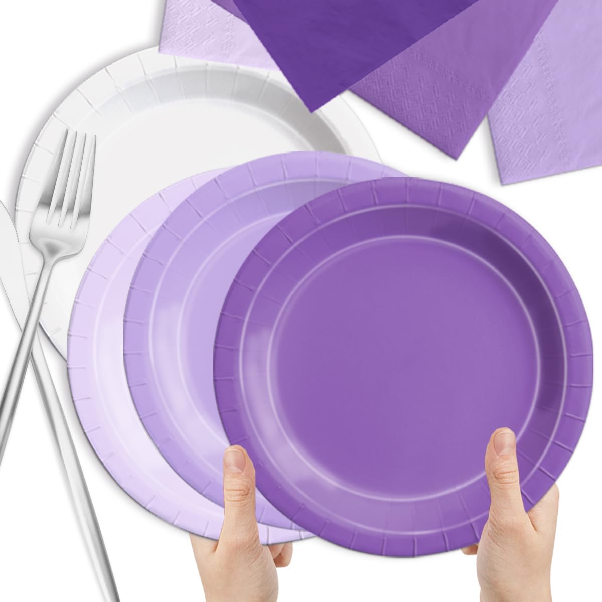 CMUSKO Lavender Party Supplies-60Pcs Purple Plates and Napkins Kit Gradient Light Purple Tableware for Birthday,Baby Shower,Wedding