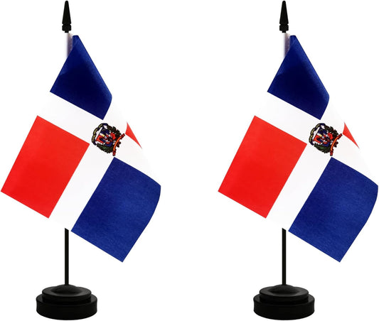 2 Pack Dominican Republic Desk Flag, Green-White, 5.5x8.2 Inches, Double Sided, Office, Home Office, Indoor, Professional, Independence Day, Memorial Day