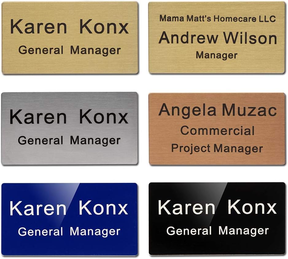 Custom Engraved Name Tag Badge for Business Personalized Identification with Pin or Magnetic Backing Aluminum ID Badge (Black/White, 1.5" x 3")