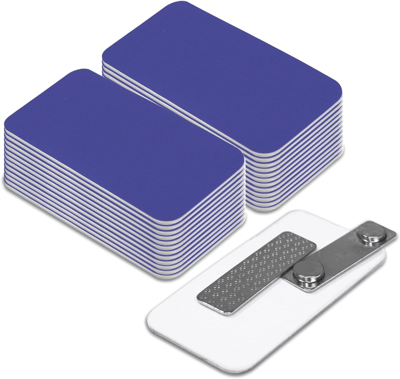 Blue Name Tag Blanks – 25 Pack, 1.5" x 3", Round Corners, Engravable Plastic Badges with Magnetic Backing – All Quality Badges