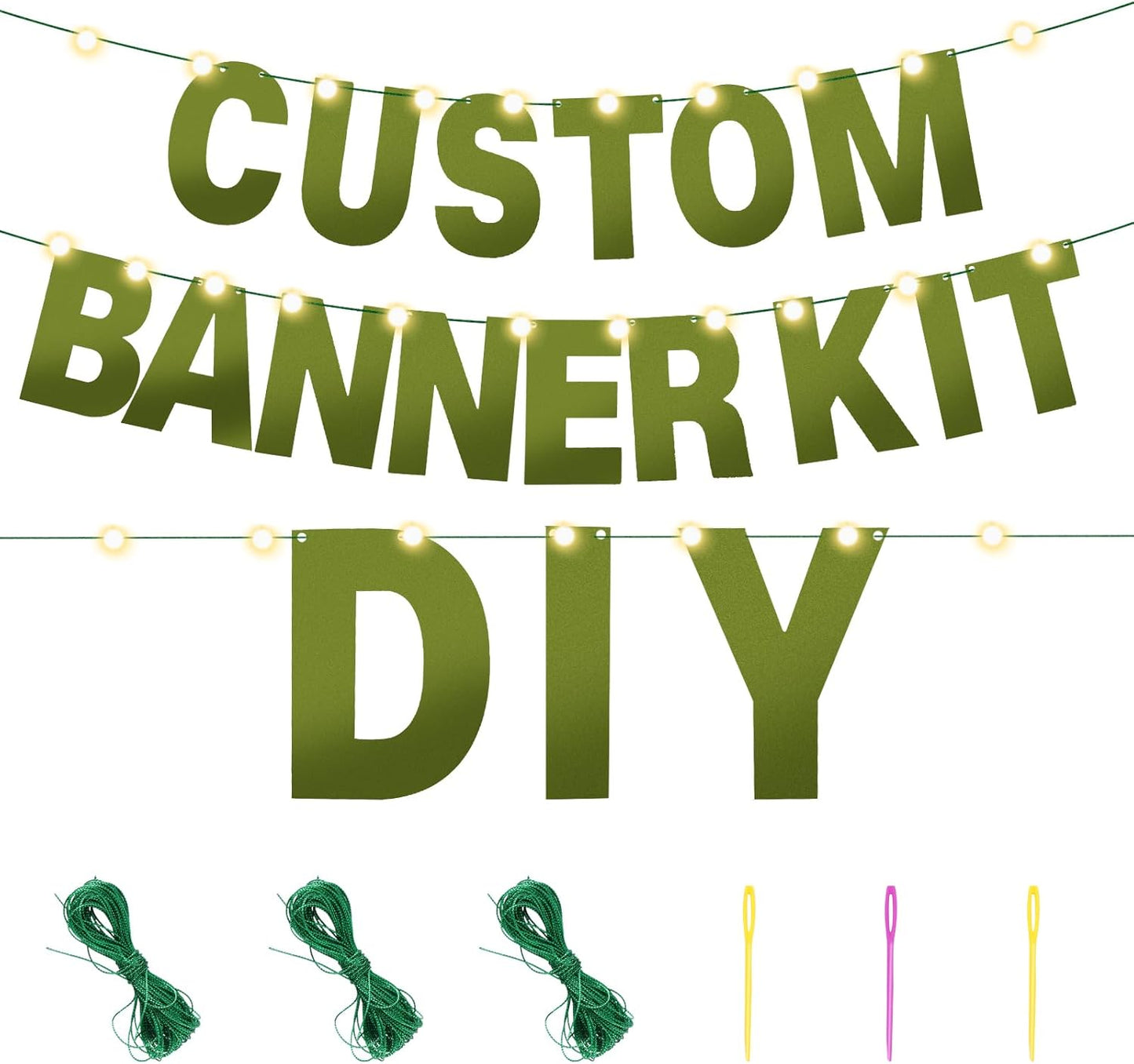 TaoBary 112 Pcs DIY Letter Kit Glitter Customizable Banner Letters Include 107 Letters and Numbers 3 Rope and 2 Needles for Birthday Halloween Christmas Wedding Valentine Party Decor(Bright Green)
