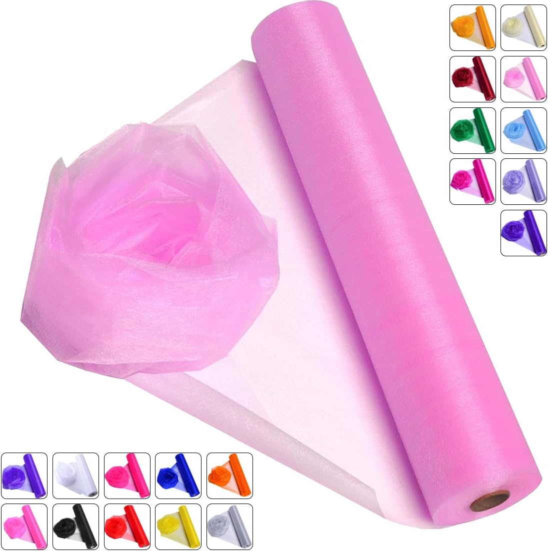 Crystal Organza Fabric Tulle - 16" by 50 Yards Sheer Fabric for Wedding Party Decoration Bridal Shower Tutu Roll Netting Spool Ribbon Wrapping (Light Pink)