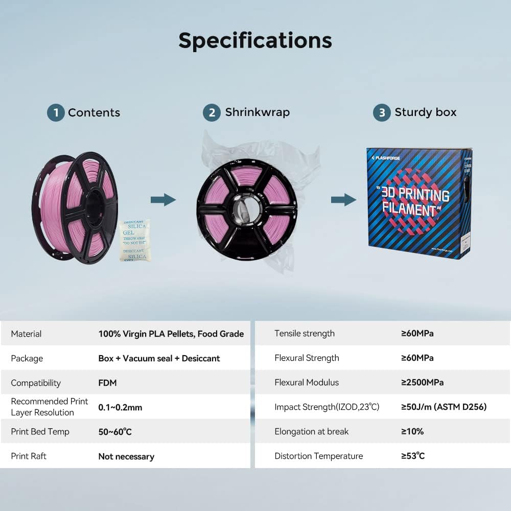 FLASHFORGE 3D Printer Filament, PLA PRO Filament 1.75mm, 1KG Spool (2.2lbs), Dimensional Accuracy +/- 0.02mm for FDM 3D Printers, Better Tenacity & No Knotting (Pink)