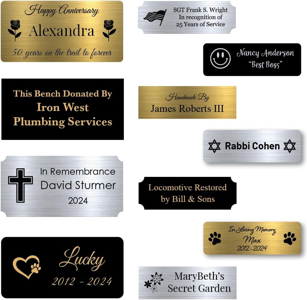 Custom Engraved Name Plates with Adhesive, Made in The USA, Peronalized Pet Urn, Memorial Plaque, Picture Frame, Art Tag, Flag case (Black Plate/Silver Text, 2x4 Inch)