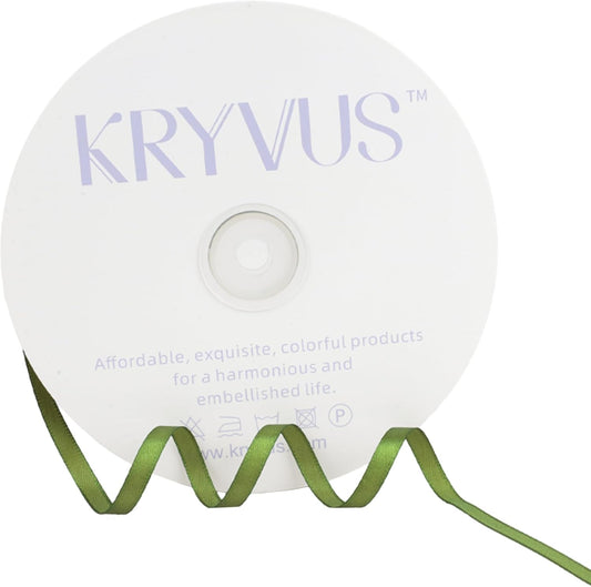 Olive Green Satin Ribbon 1/4 inch X Continuous 100 Yards, Single Face Polyester Ribbon Perfect for Gift Wrapping, Flower Bouquet, Wedding Decor, Crafts, Bow Making, Sewing and More