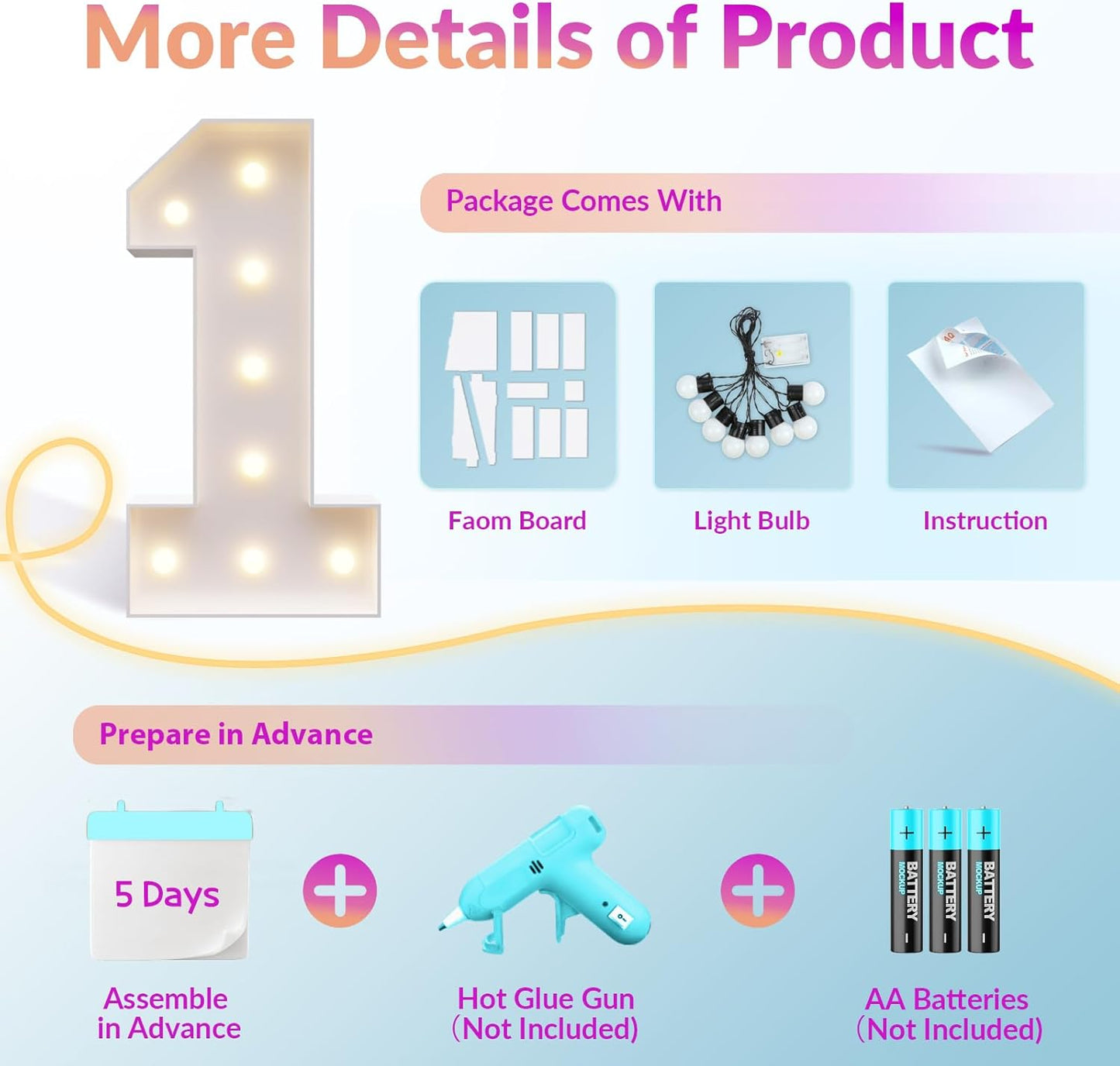 JoyMuse Marquee Numbers 3 Feet Tall, Light Up Numbers with Lights, Large Numbers for Party, Number 9 Light Up Numbers for Baby Showe Anniversary Birthday Decorations for Girls Boys