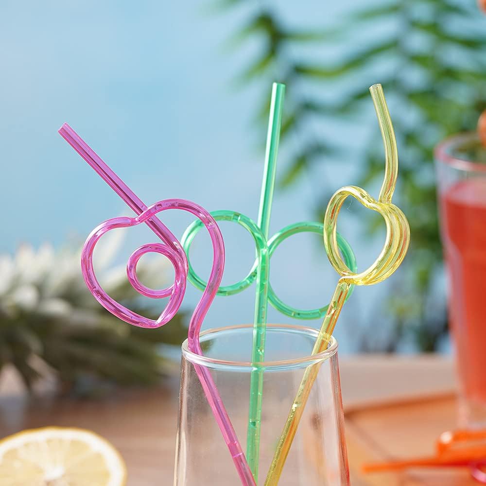 24 Pcs Silly Crazy Straws for Kids Reusable Plastic Loop Curly Crazy Drinking Straws for Classroom Activities Valentines Day Gift Christmas Birthday Wedding Party Supplies Decoration