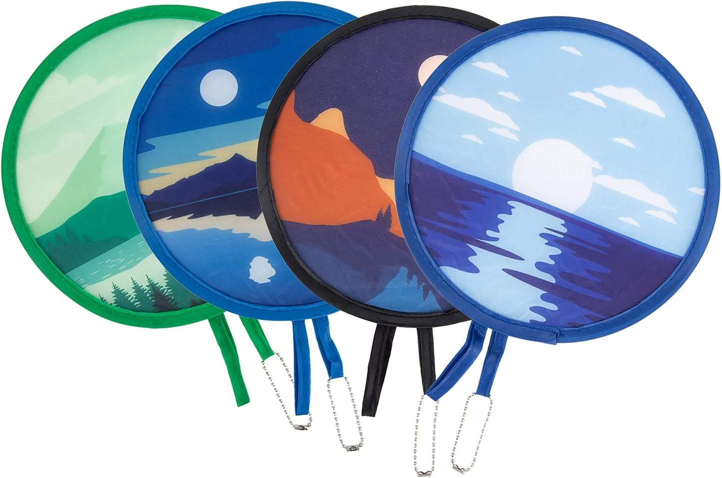 4 Styles Landscape Round Foldable Hand Fan Japanese Foldable Fan Style Handheld Foldable Compact Cooling Fans,Round Folding Fan for Outdoor Games,Xmas Decoration,Festival,Party Favors,Travel,Events