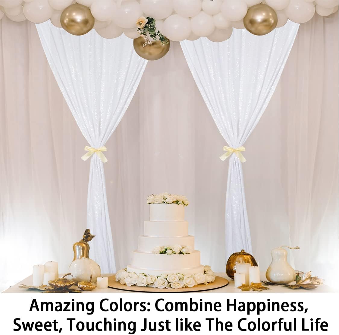 ShinyBeauty White Sequin Photo Backdrop 4x10FT (120") - Sparkly Glitter Photography Background 2 Panels for Christmas, Halloween, Xmas, Birthday Party Studio Decor - Premium Durable Event Backdrops