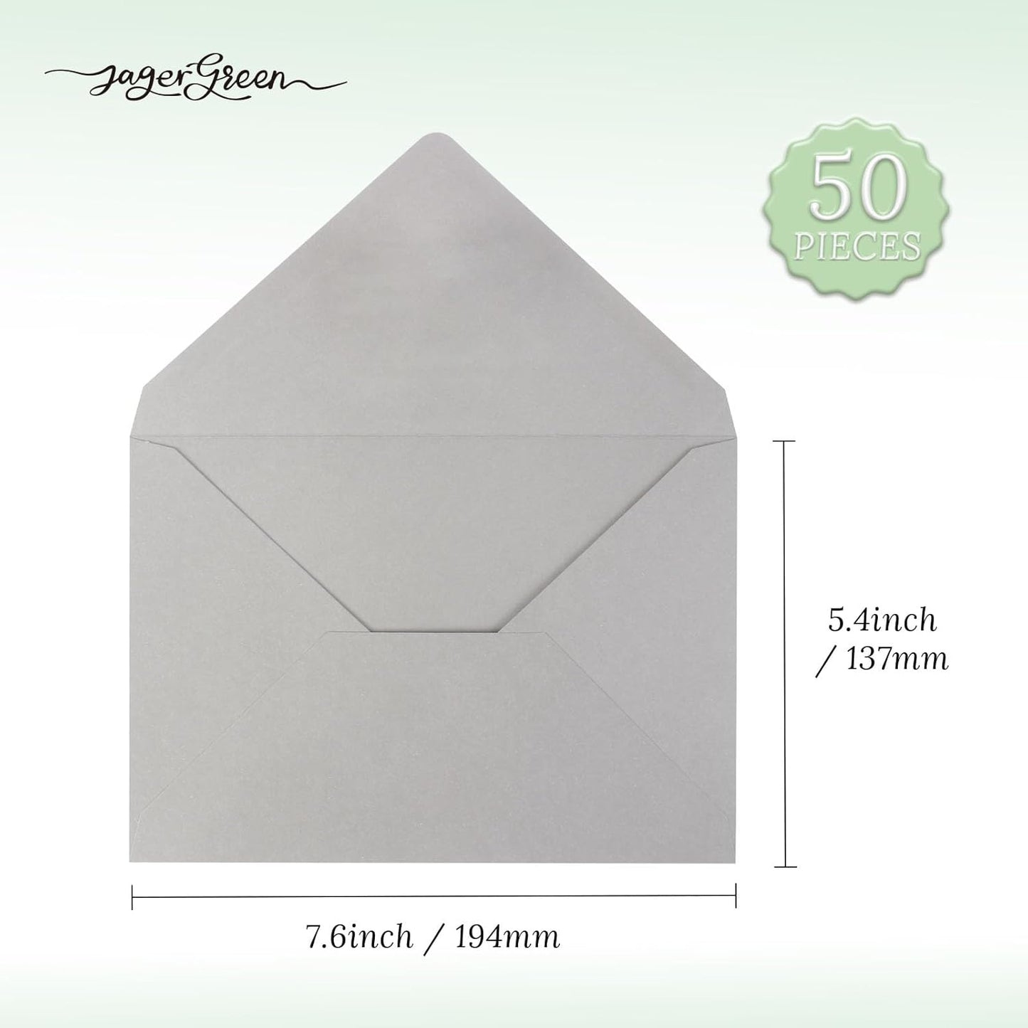 50 Pack 5x7 Envelopes Letter Size, Grey A7 Envelopes Self Seal for Wedding Invitation, Envelope 5.4x7.6 for Greeting Cards, Photos, Baby Shower, Graduation, Thank You Cards, Announcements
