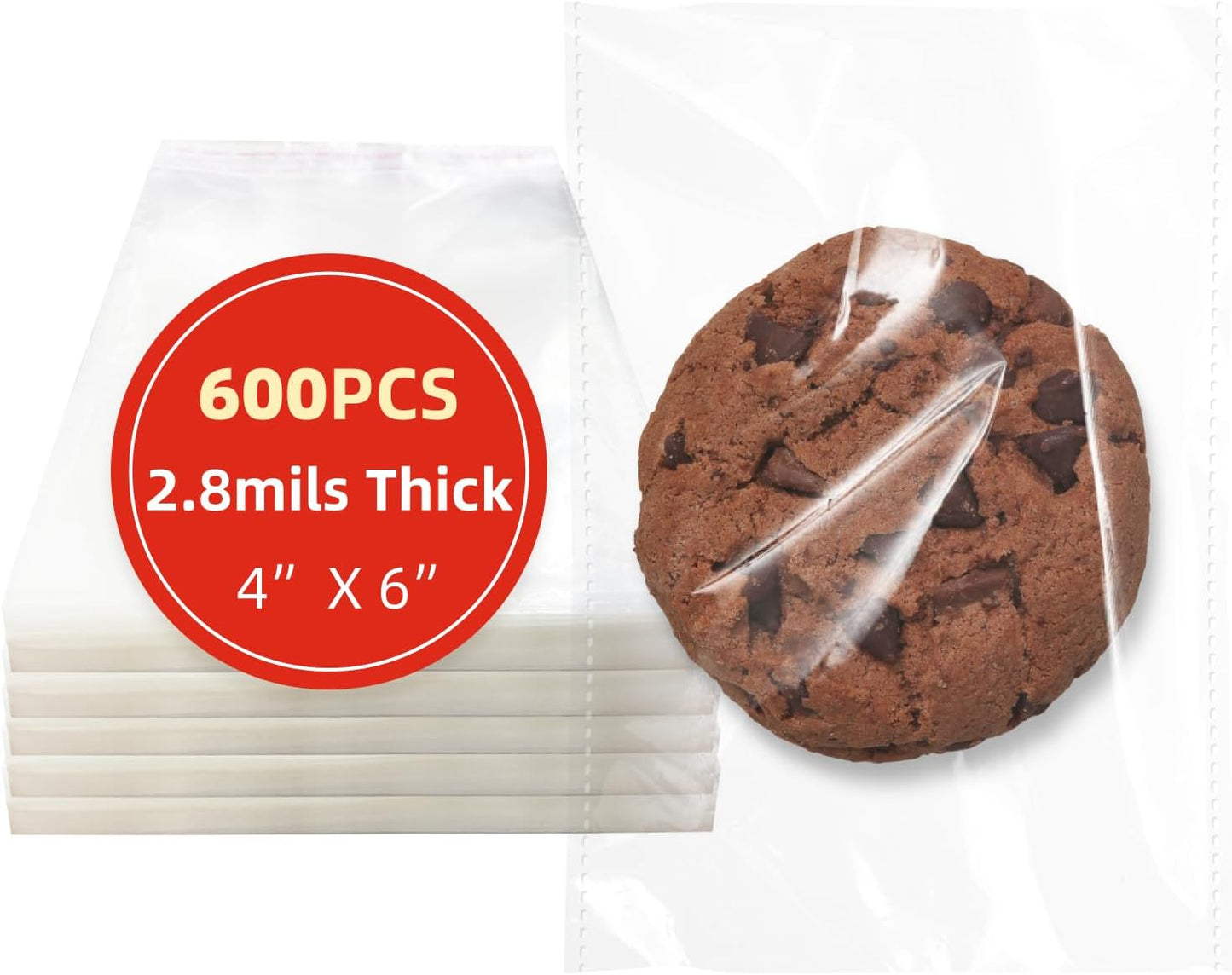Self 4x6 Inches 600 Pcs Sealing Cellophane Bags Clear Cookie Bags Resealable Cellophane Bag for Packaging Gifts,Cookies,Favors,Products,Candy