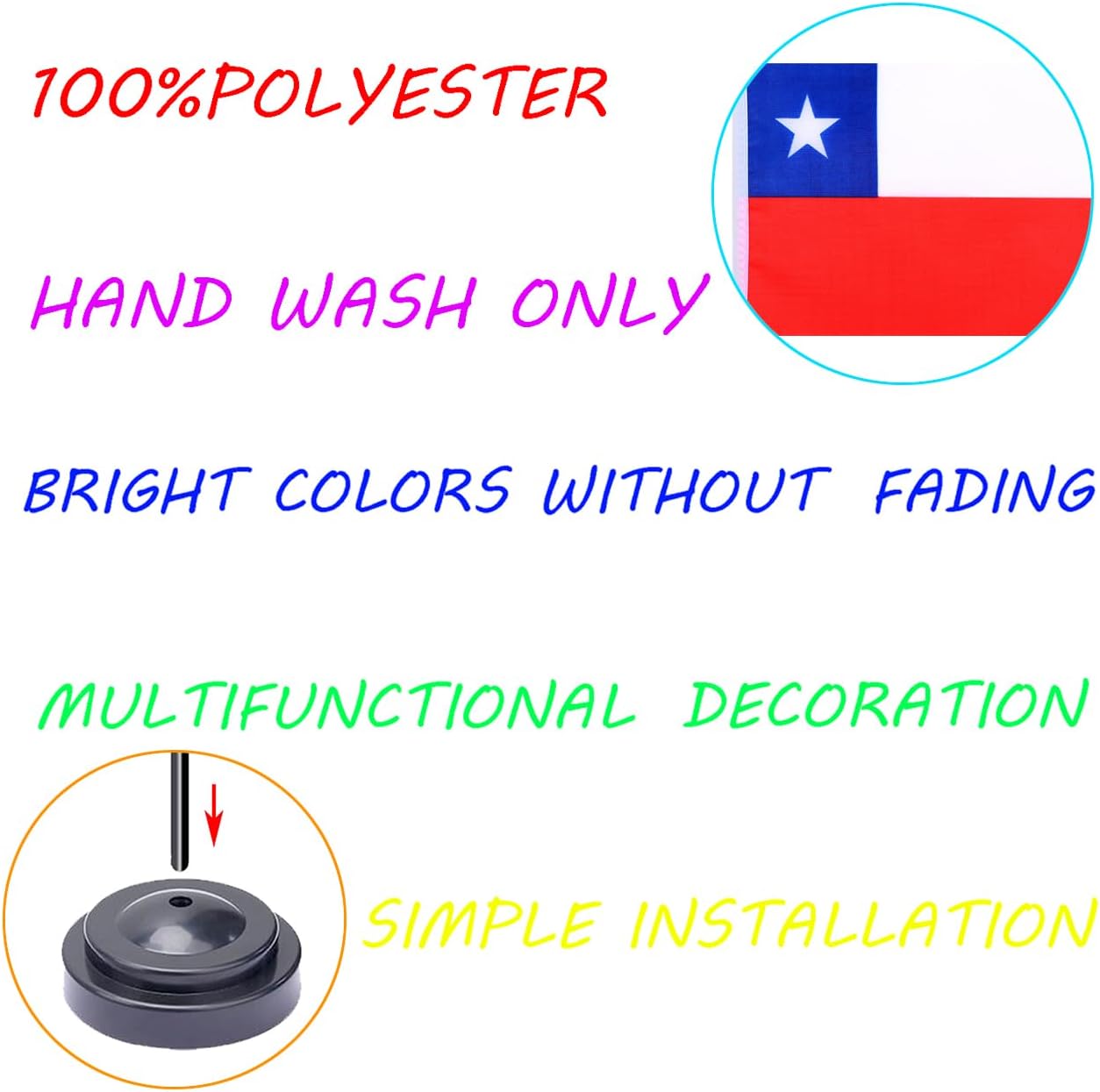 WXTWK 2 Pack Chile Flag Chile Deluxe Desk Flag Set - Mini Small Chilean Table Office Flags with Black 12" Solid Pole Stand Base Classroom Meeting Desktop Decorations