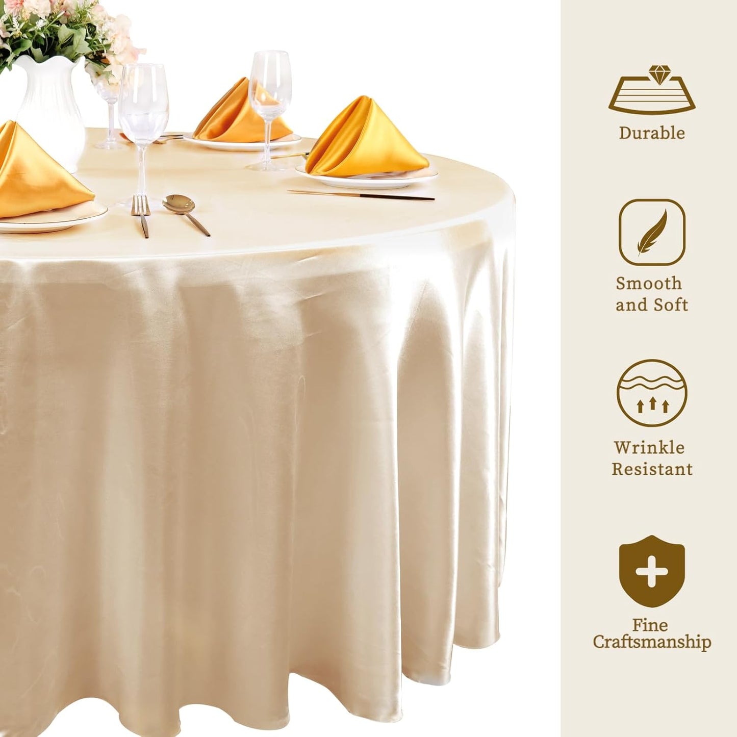 fani 6 Pack 120 Inch Champagne Round Tablecloth - Premium Silky Satin Tablecloth Overlay Smooth Fabric Table Cover Linens, Table Decoration for Wedding Party Banquet Events Restaurant Kitchen Dining